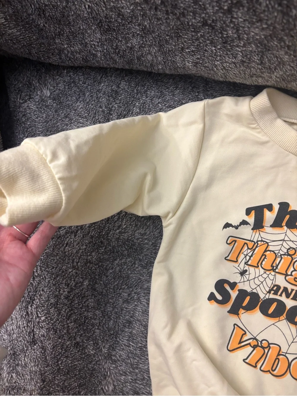 Infant Cream Long-Sleeve One-Piece with Orange & Black Halloween Graphic